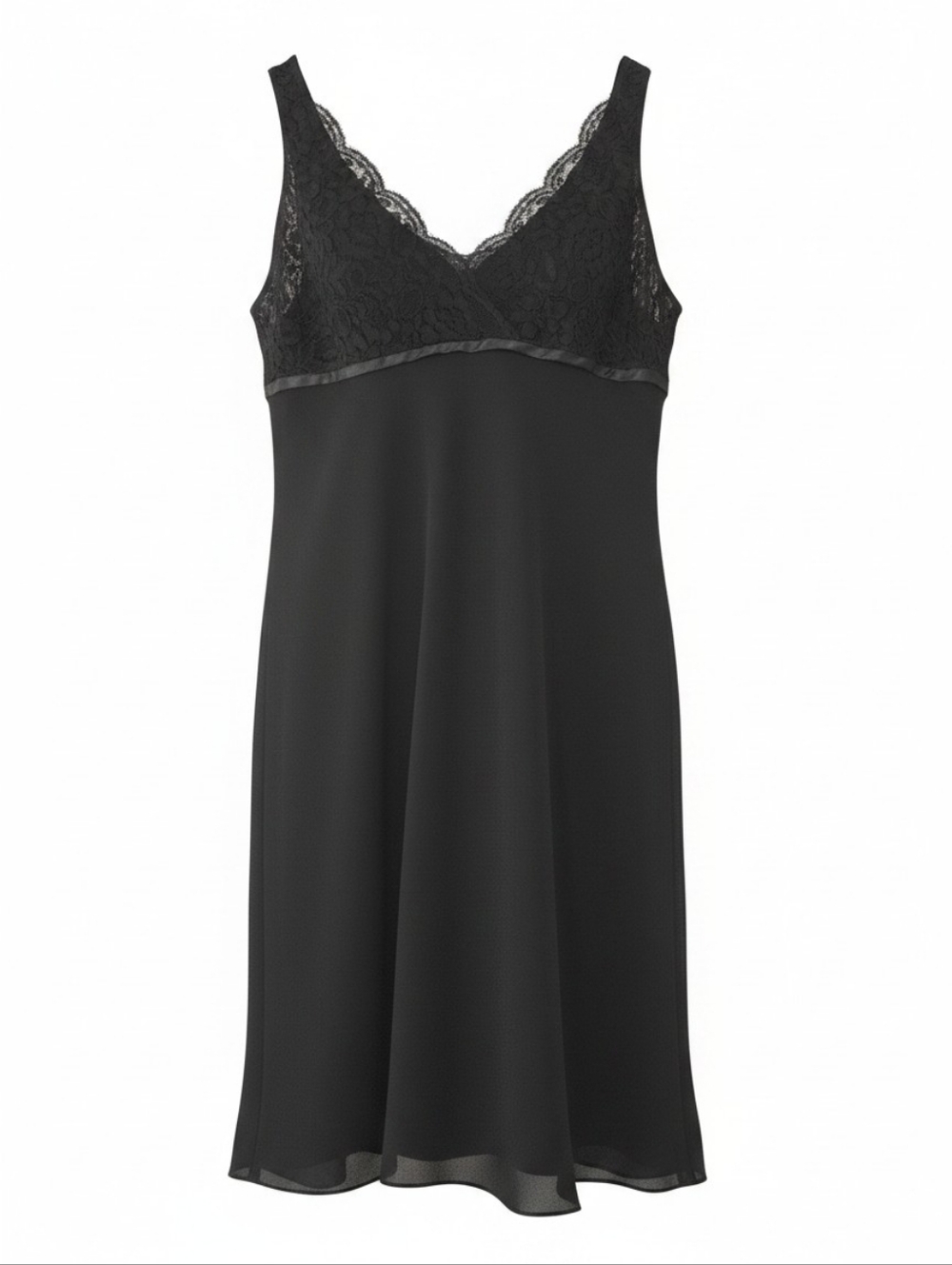 Jones Wear Strappy, Femine, Elegant, Black Lace-Trim Midi Slip Dress Size 16